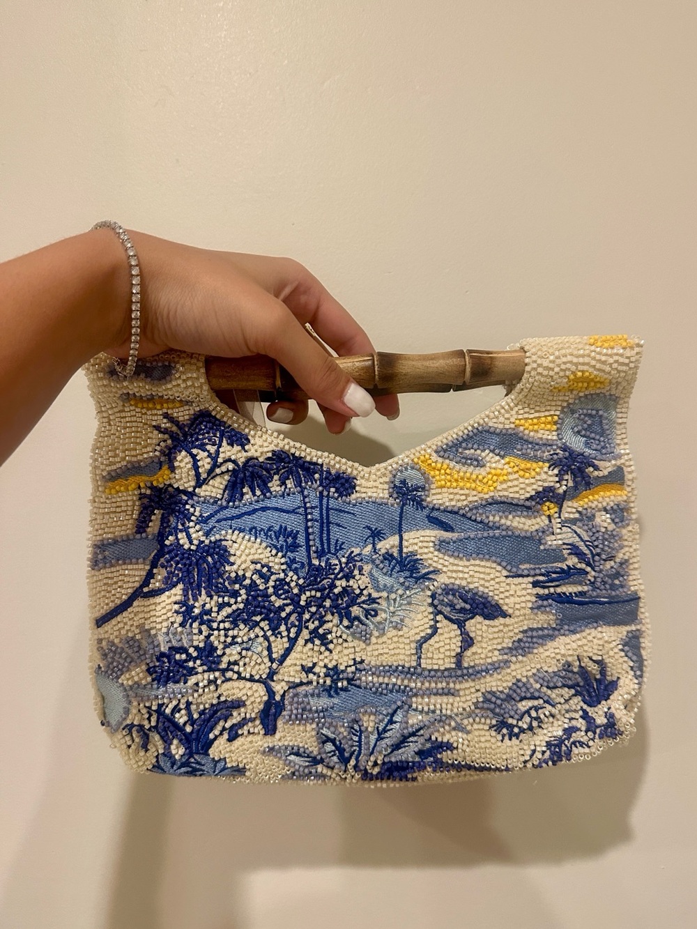 Beaded Bamboo-Handle Bag/Clutch